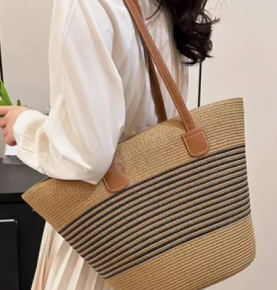 Straw Beach Bag Mesh Woven Tote 